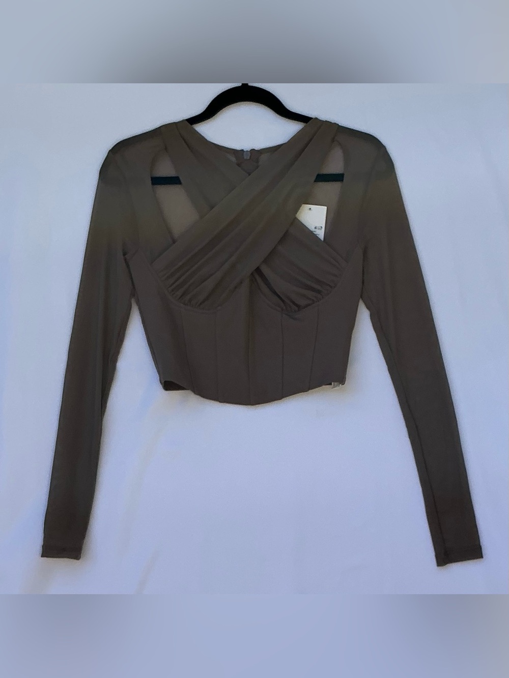 Forever 21 Olive Cross-Front Long Sleeve Corset Top
